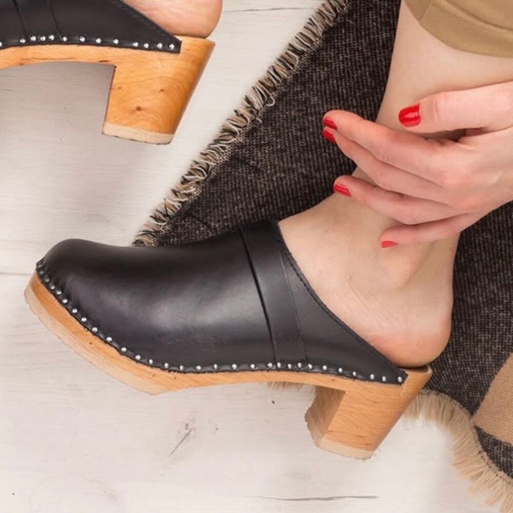 TROENTORP x GOOD GUYS | Swedish Clogs Da Vinci Vegan Leather Mid Black |‎ 37